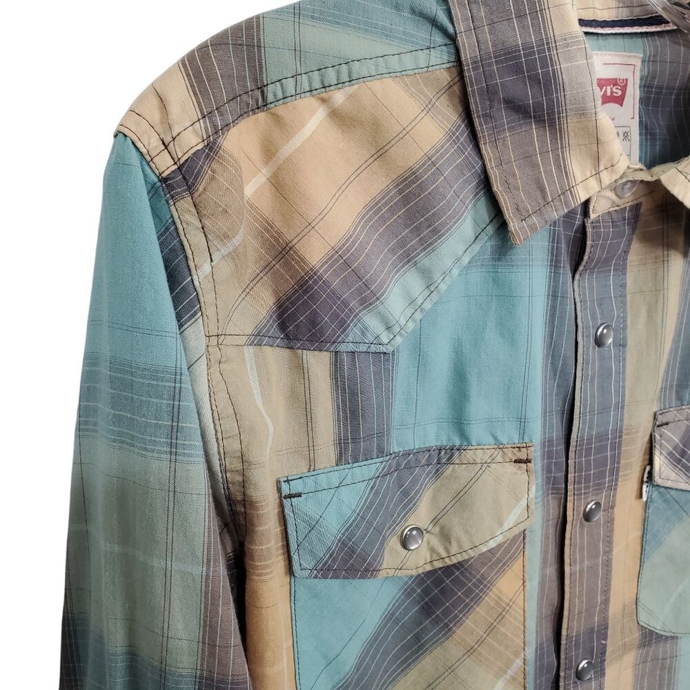 Levis Mens S Shirt Plaid Western Pearl Snap Casual Lightweight Cowboy Ranch - Picture 5 of 11